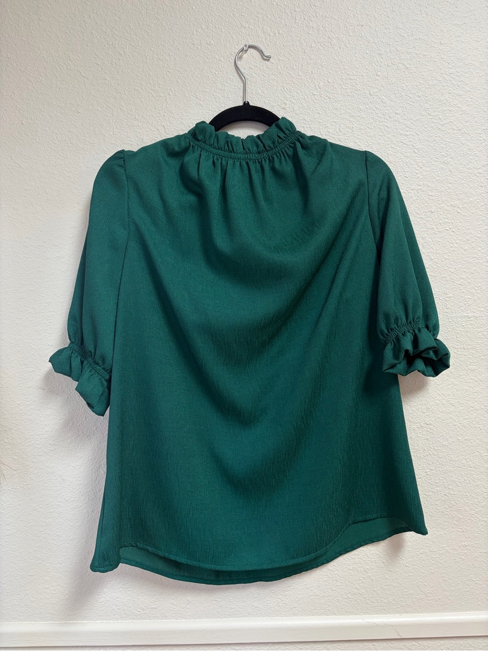 Ruffled Mock-Neck Blouse in Deep Green